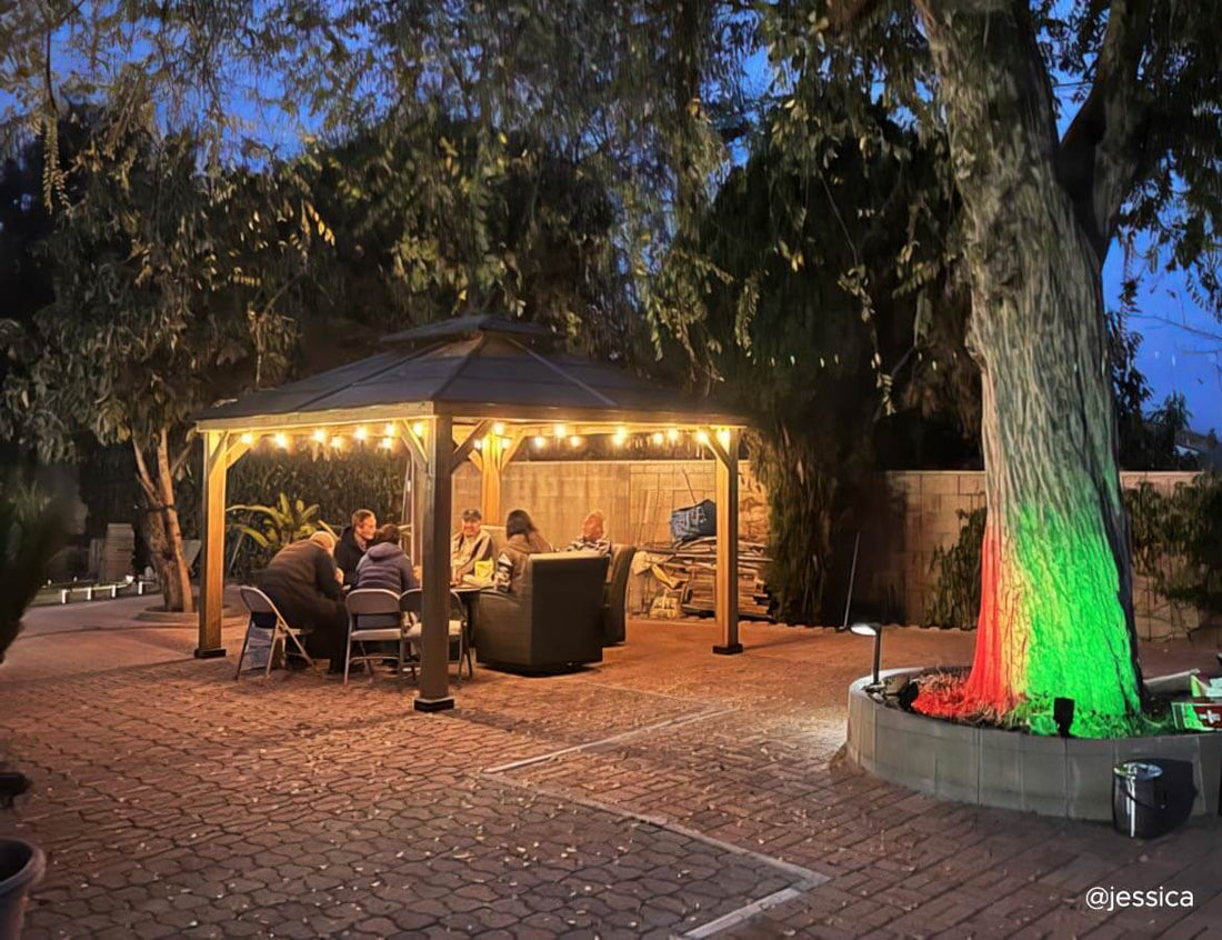 11x13 Brown Wooden Gazebo with Ceiling Hook