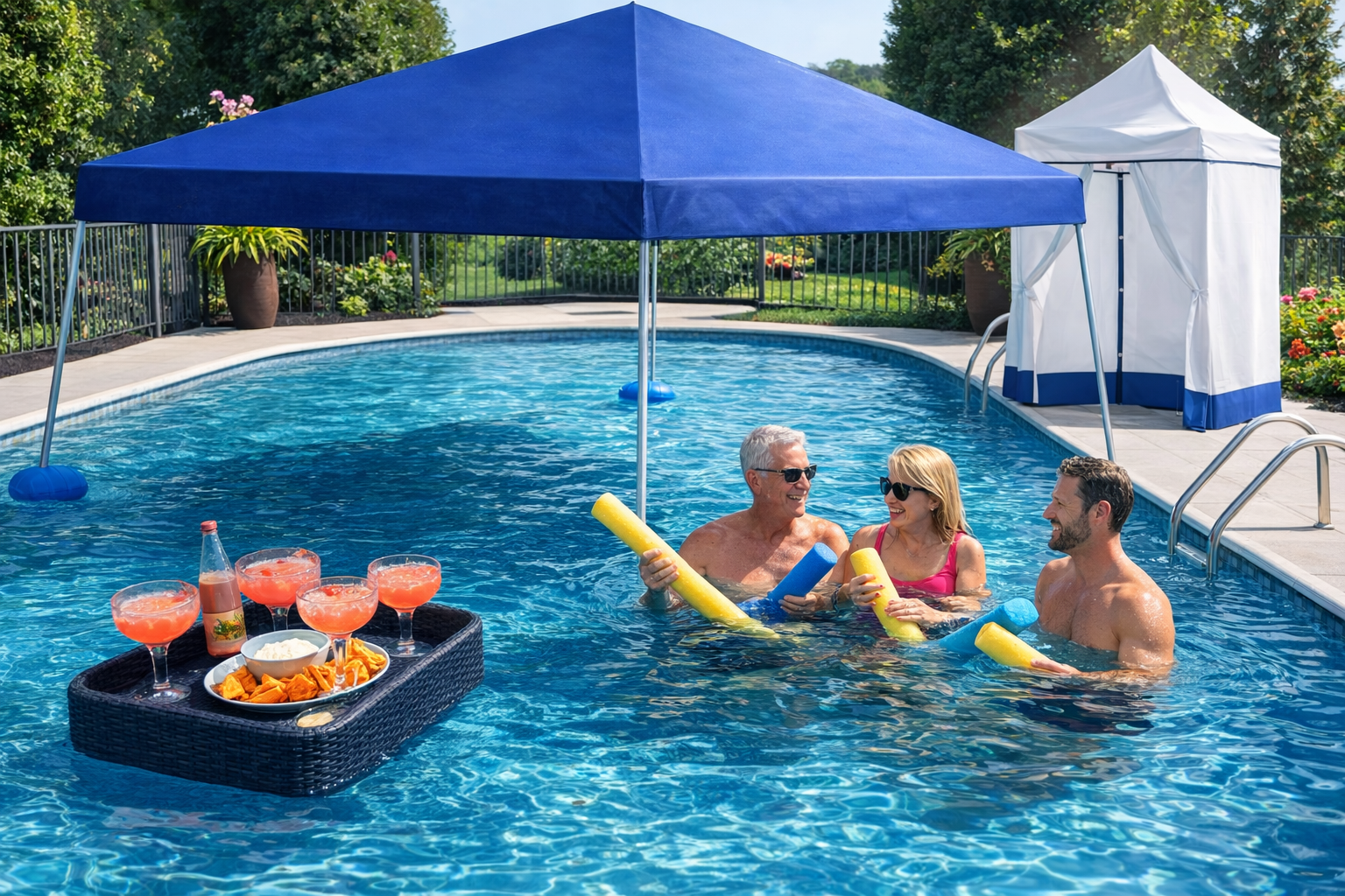 Poolside Essentials – Floating Canopies, Trays & Outdoor Comfort