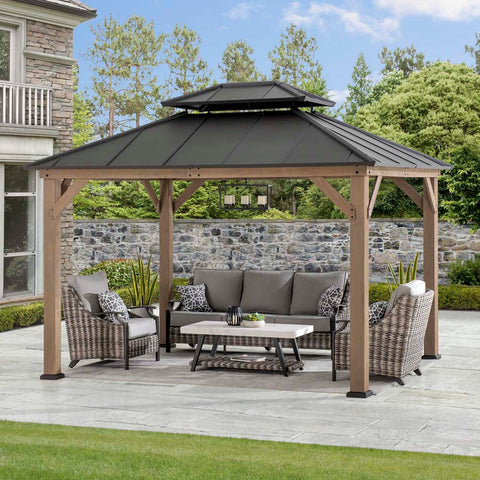 Sunjoy 10x12 Wood Gazebo | Outdoor Hardtop Gazebo | Backyard Gazebo ...