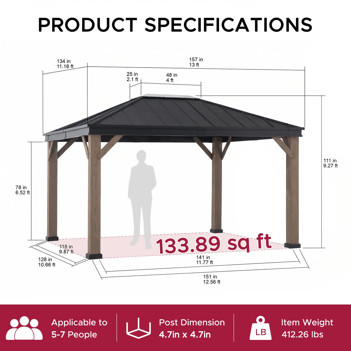 Cedarville Steel Hardtop Gazebo with Skylight, 11x13