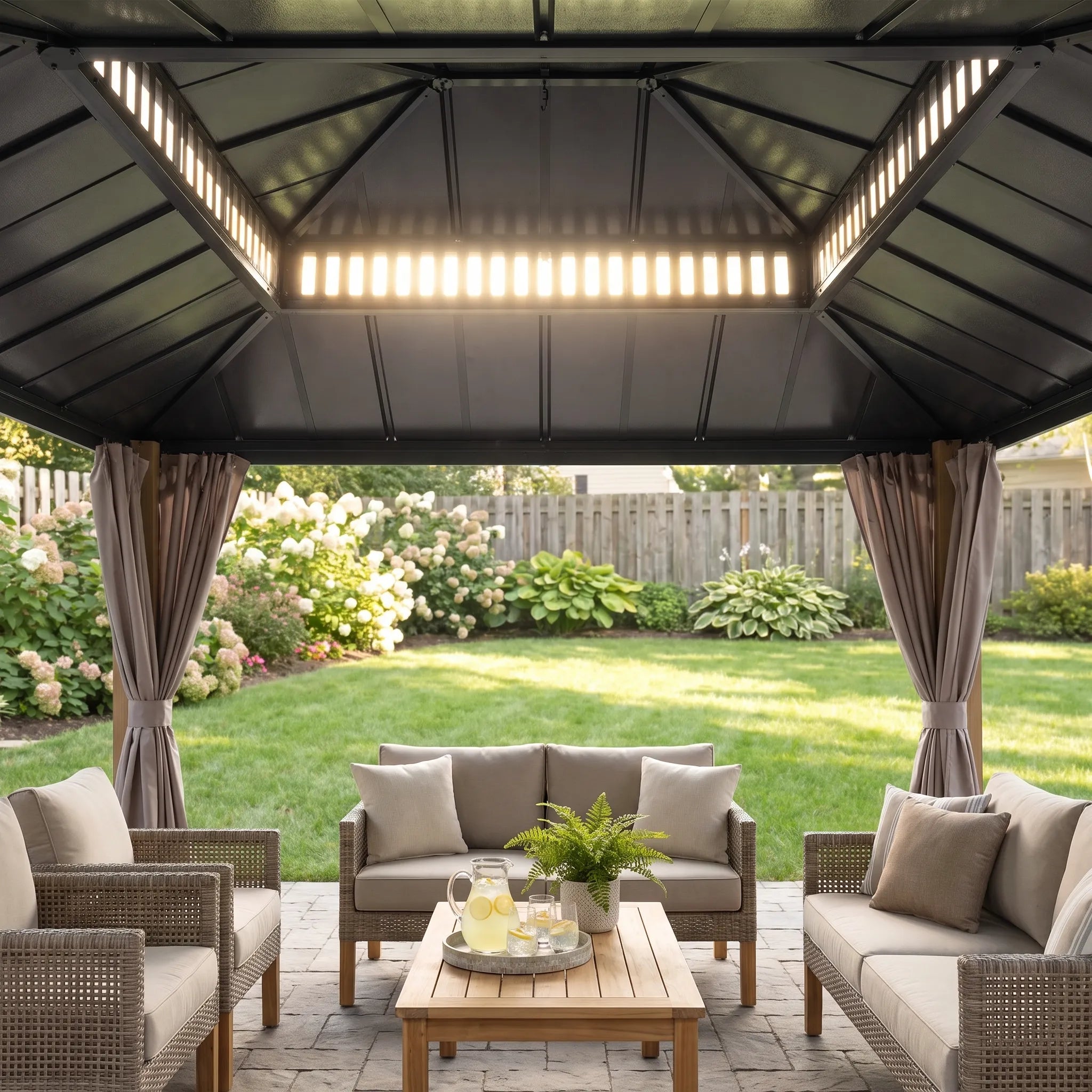 12x10 Hardtop Gazebo with Aluminum Frame, Net & Curtain | SUNJOY