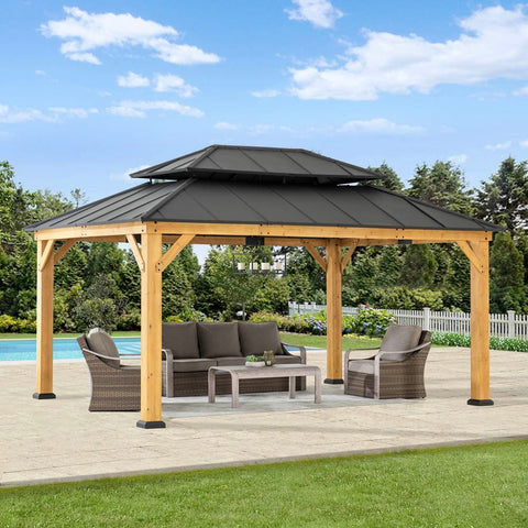 Sunjoy Outdoor Gazebo | Steel Roof Gazebo | 12x16 Hardtop Gazebo ...