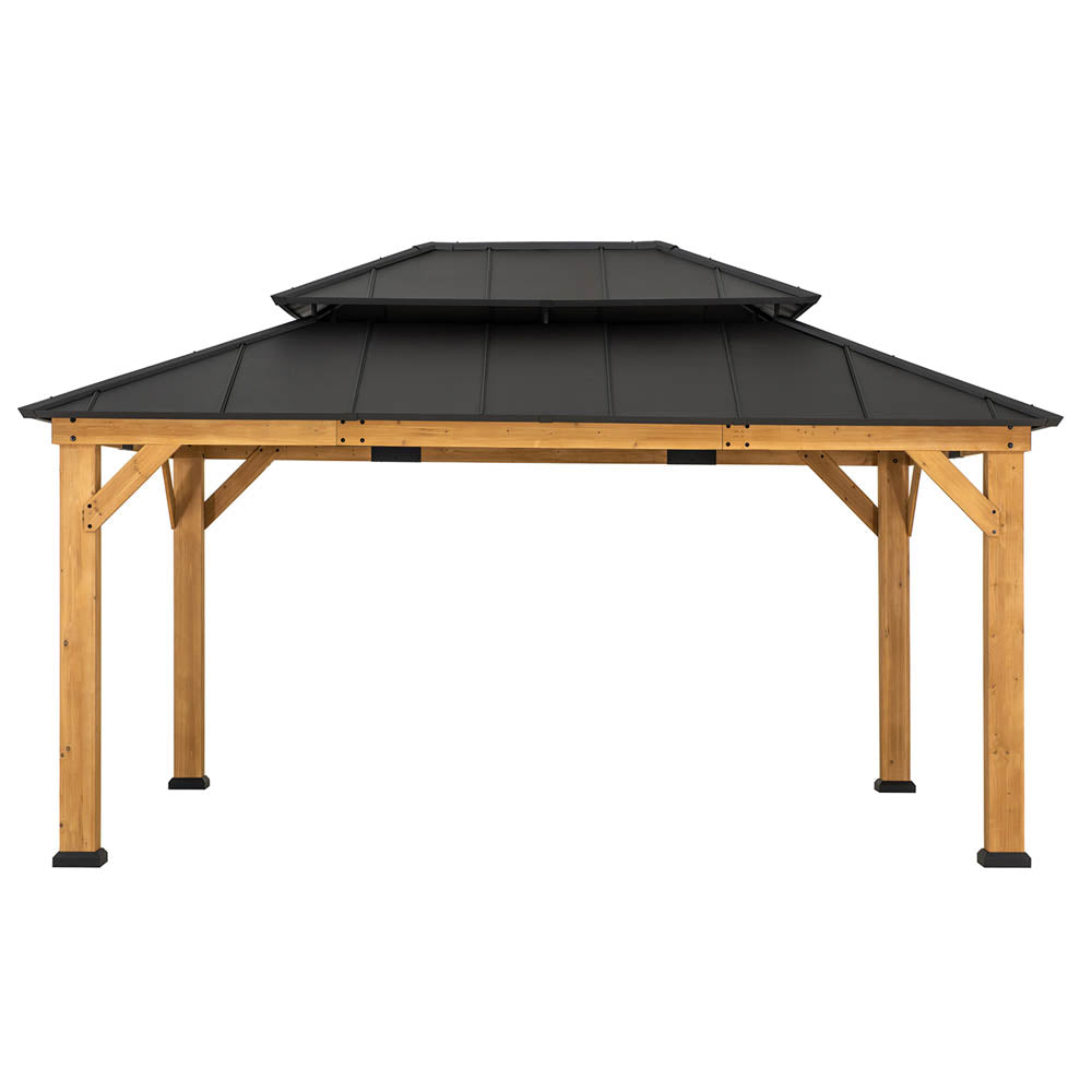 Sunjoy 12x16 ft. Wood Gazebo, Outdoor Patio Steel Hardtop Gazebo, Cedar