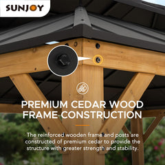 Sunjoy 12x16 ft. Wood Gazebo, Outdoor Patio Steel Hardtop Gazebo, Cedar Framed Wooden Gazebo with 2-tier Metal Roof and Ceiling Hook