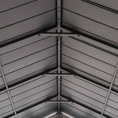 Sunjoy 13x15 Hardtop Gazebo Wooden Frame Outdoor Gazebo Patio Steel Gable Roof Backyard Gazebo / Pavilion with Ceiling Hook.