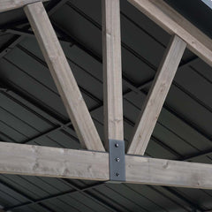 Sunjoy 13x15 Hardtop Gazebo Wooden Frame Outdoor Gazebo Patio Steel Gable Roof Backyard Gazebo / Pavilion with Ceiling Hook.