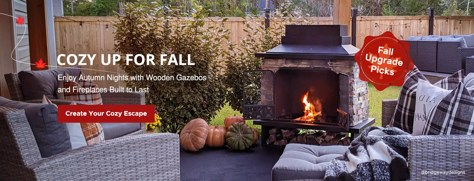 SUNJOY Wooden Gazebo and Fireplace