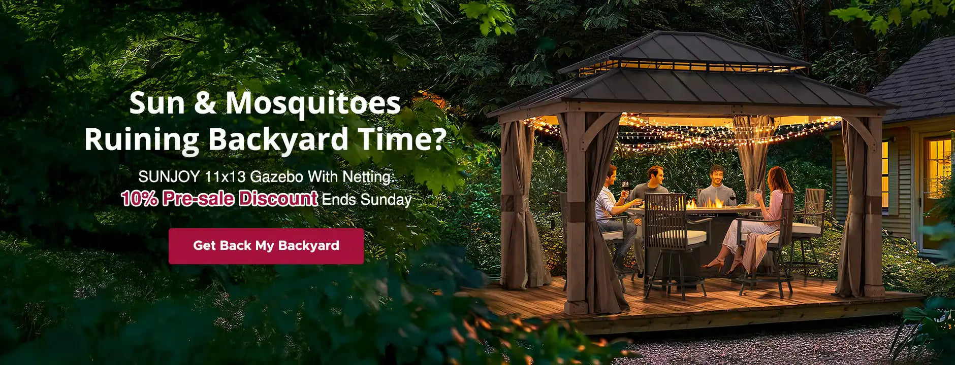 Backyard Wooden Gazebo with Netting & Curtain