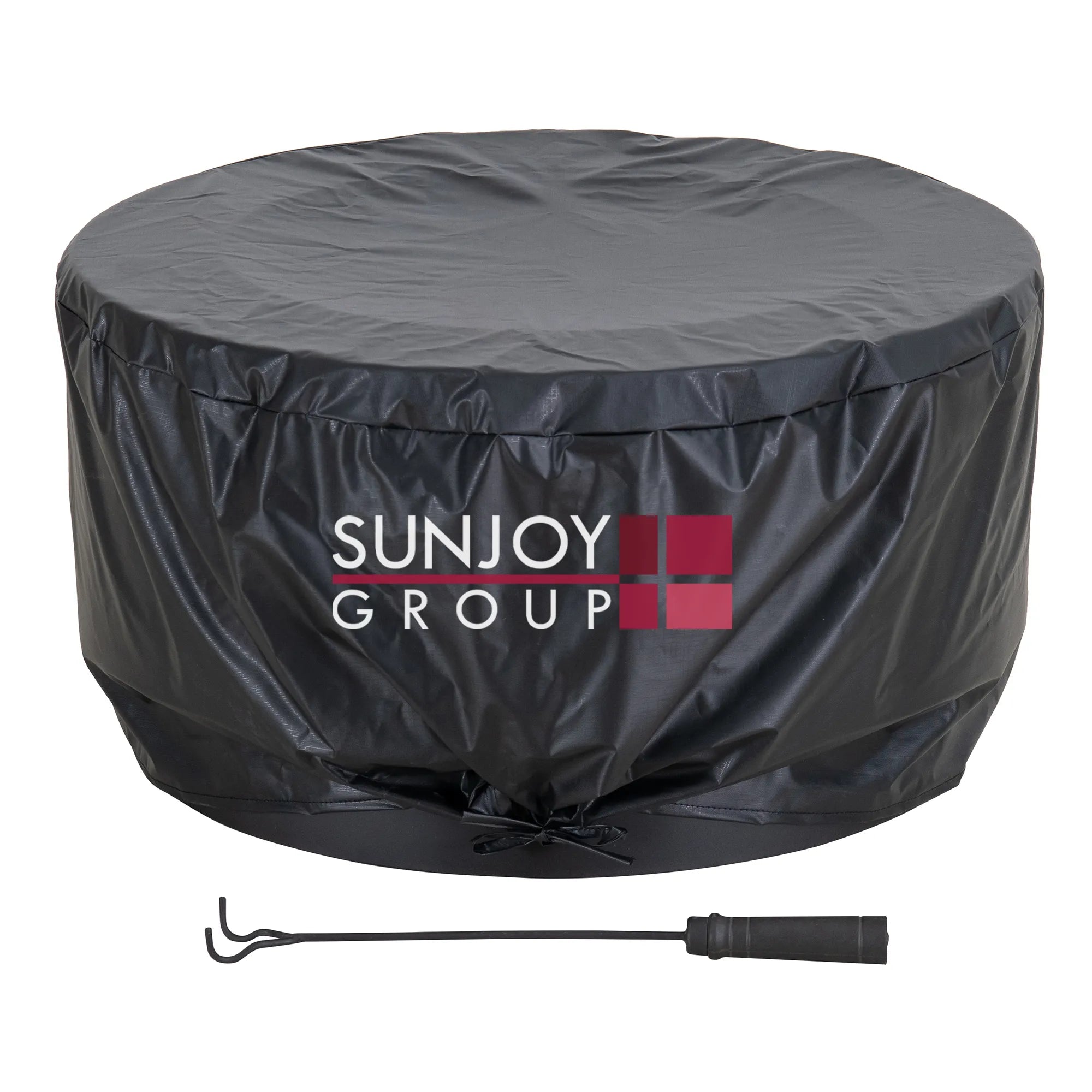 SUNJOY 28 Inch Round Stainless Steel Smokeless Fire Pit with PVC Cover and Poker - Triangle Pattern & Black
