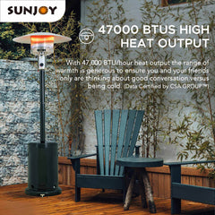 Sunjoy Patio Heater, 47,000 BTU Propane Outdoor Patio Heater with Safety Auto Shut Off Valve and Wheels