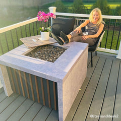 Sunjoy 38" Large Size Outdoor Patio Grey Propane Burning Fire Pit Table with Lid and Lava Rocks.