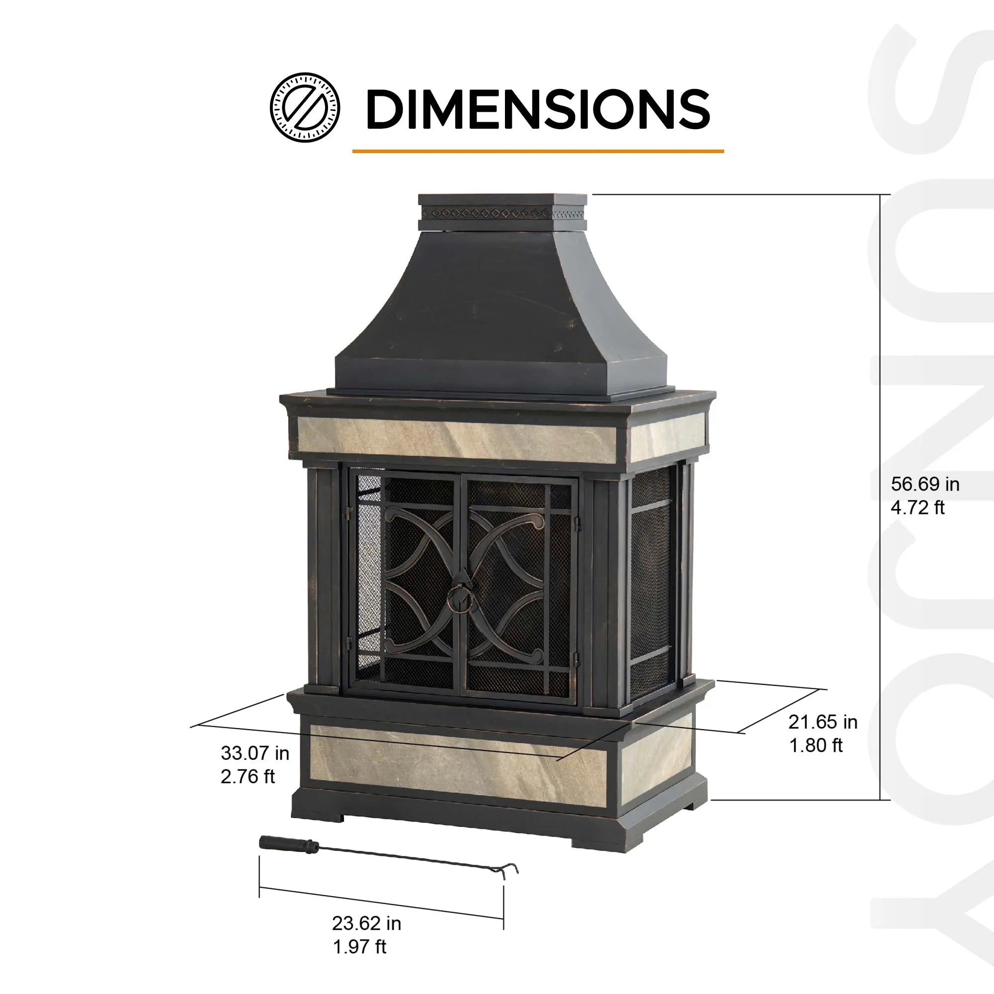 57 Inch Outdoor Wood Burning Stone Fireplace - SUNJOY