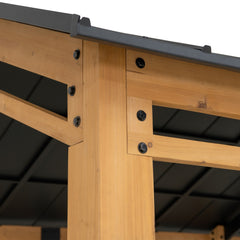 Sunjoy 11x20 Wood Carport, Black Steel Gable Roof Gazebo, Outdoor Living Pavilion with 2 Ceiling Hooks