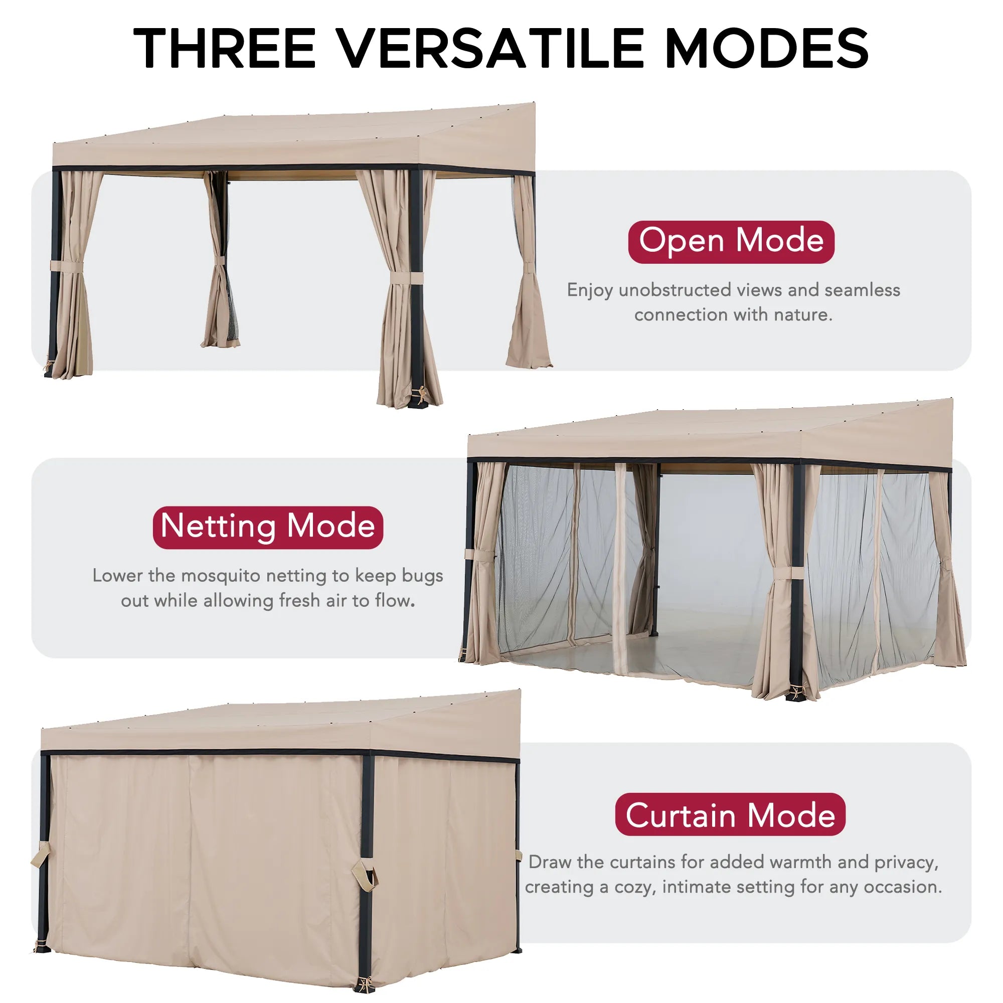 10x12 Fabric Roof Wall Mounted Gazebo, Lean to Gazebo with Curtain and Netting