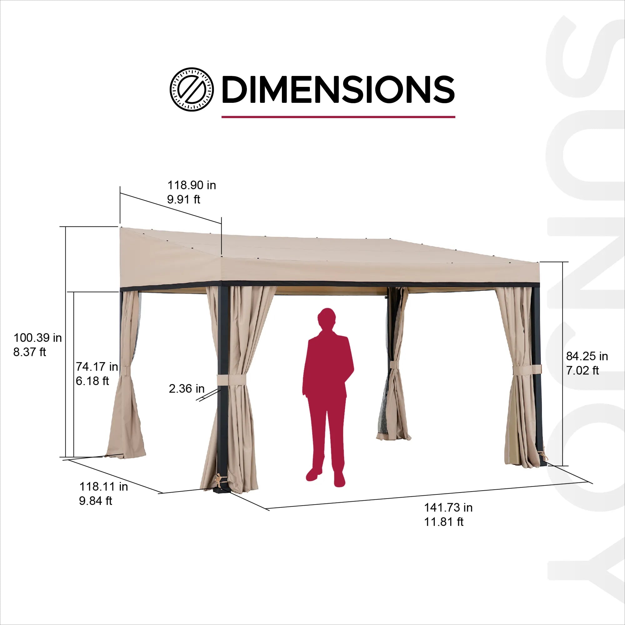 SUNJOY 10x12 Fabric Roof Wall Mounted Gazebo, Lean to Gazebo with Curtain and Netting
