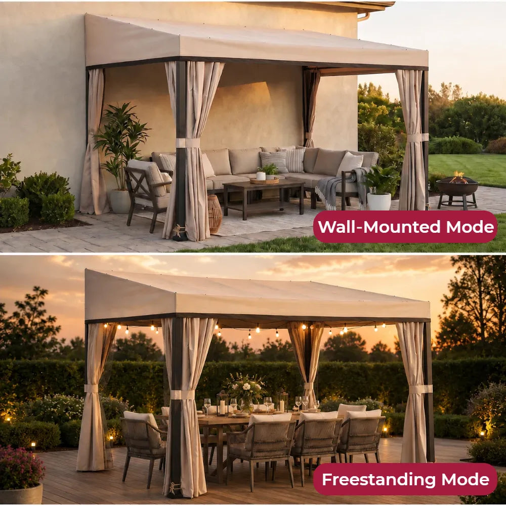 10x12 Fabric Roof Wall Mounted Gazebo