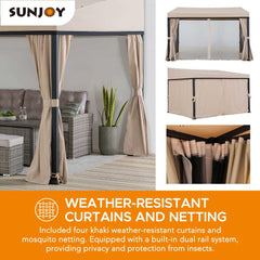 SUNJOY Merriam Wall Mounted Gazebo, Lean to Gazebo with Curtains and Netting