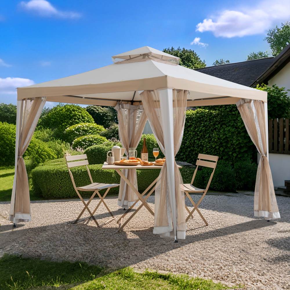 SUNJOY 10x10 Soft Top Gazebo with Mosquito Netting - Gray & Khaki