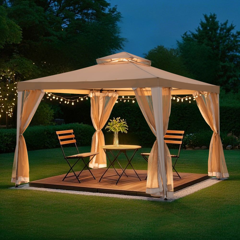 SUNJOY 10x10 Soft Top Gazebo with Mosquito Netting - Gray & Khaki