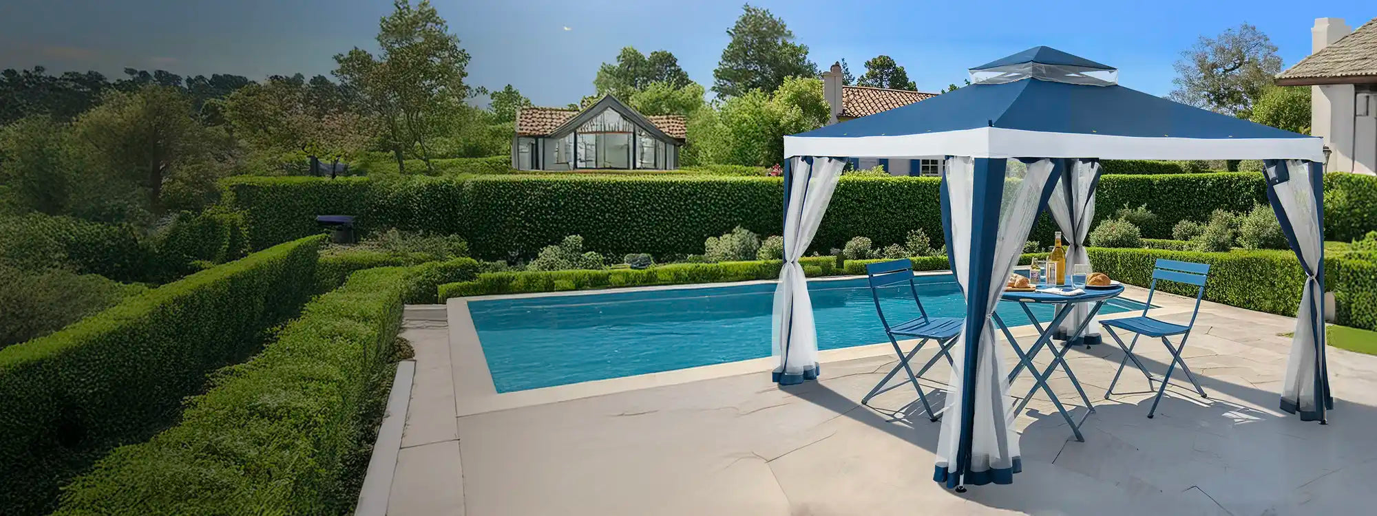 SUNJOY 10x10 Soft Top Gazebo with Mosquito Netting - Navy & White