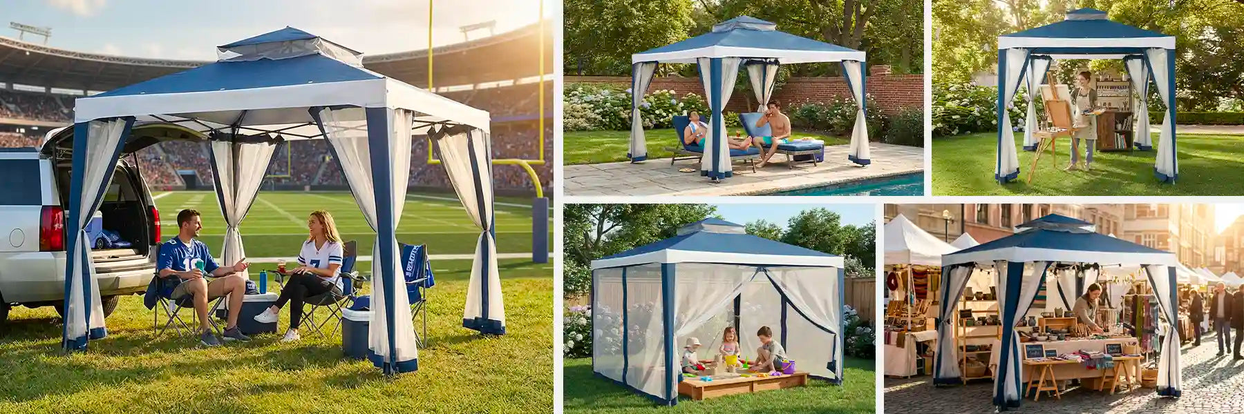 SUNJOY 10x10 Soft Top Gazebo with Mosquito Netting - Navy & White