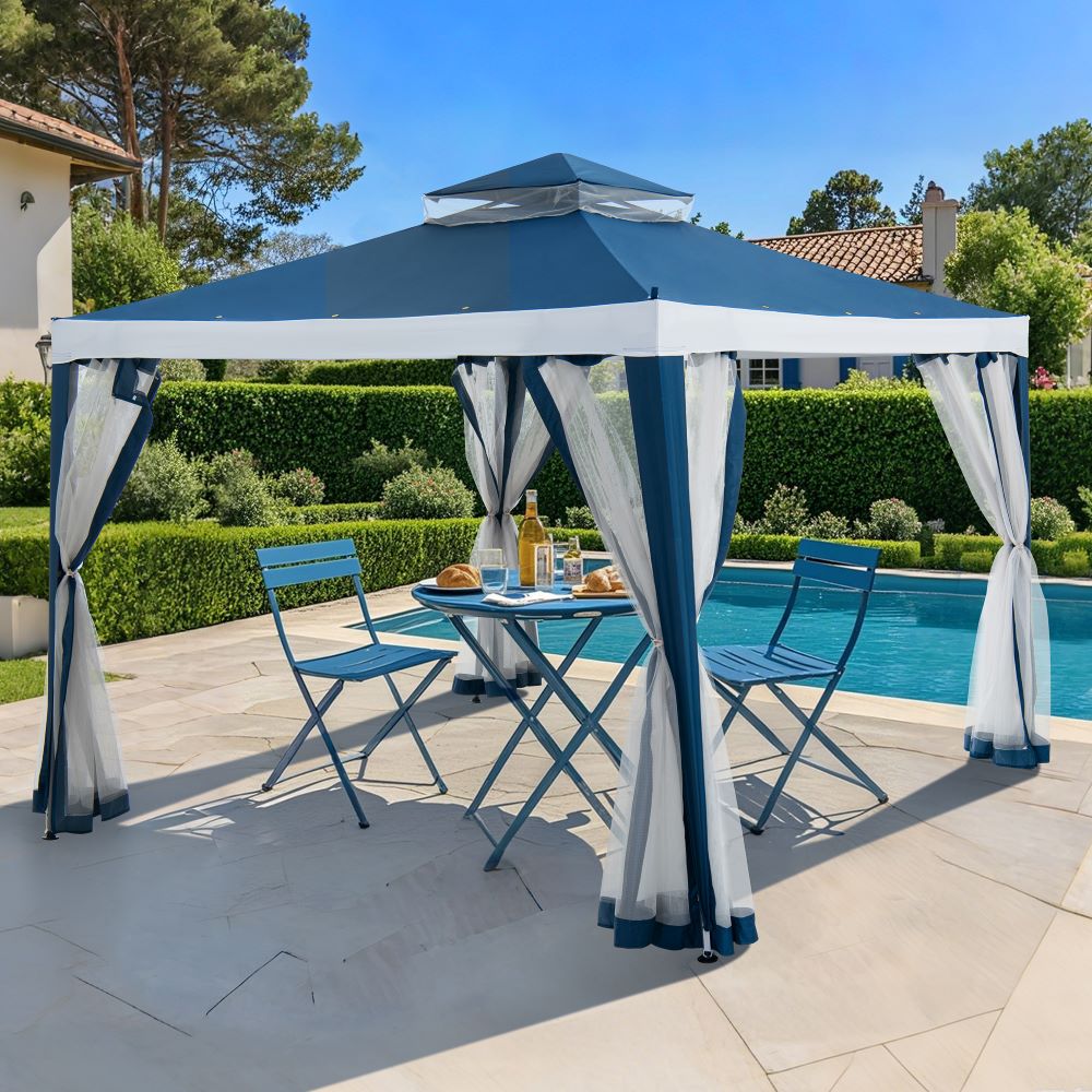 SUNJOY 10x10 Soft Top Gazebo with Mosquito Netting - Navy & White