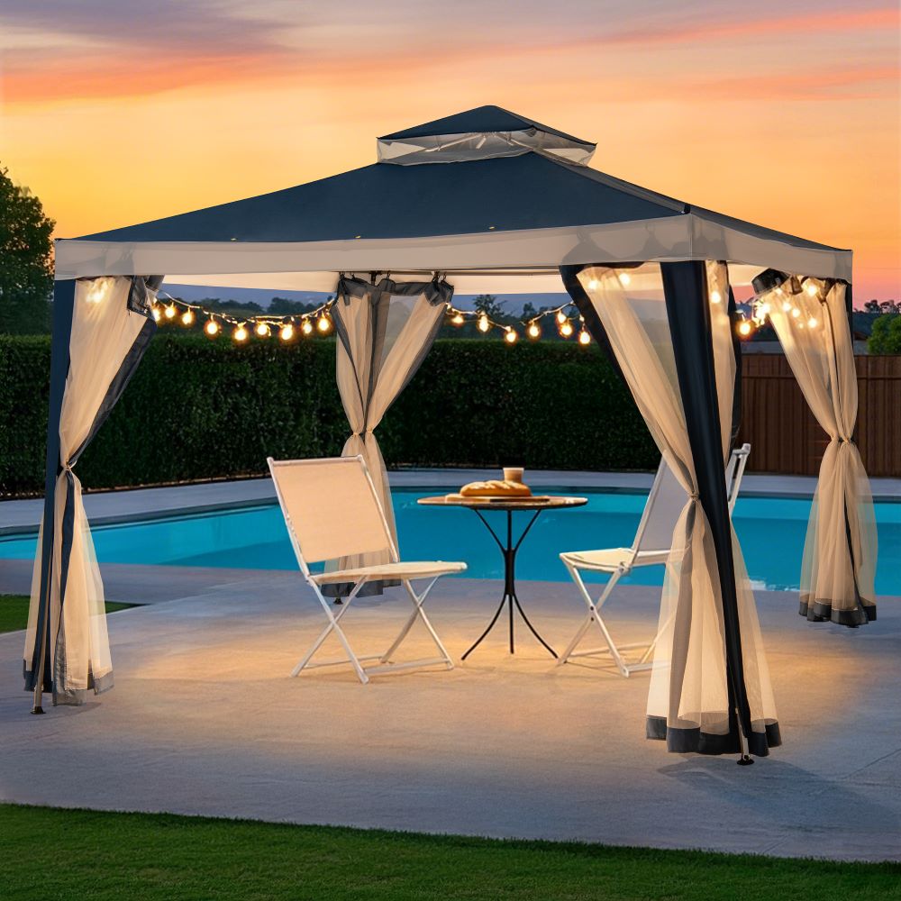 SUNJOY 10x10 Soft Top Gazebo with Mosquito Netting - Navy & White