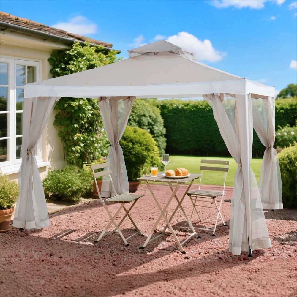 SUNJOY 10x10 Soft Top Gazebo with Mosquito Netting - Beige & White
