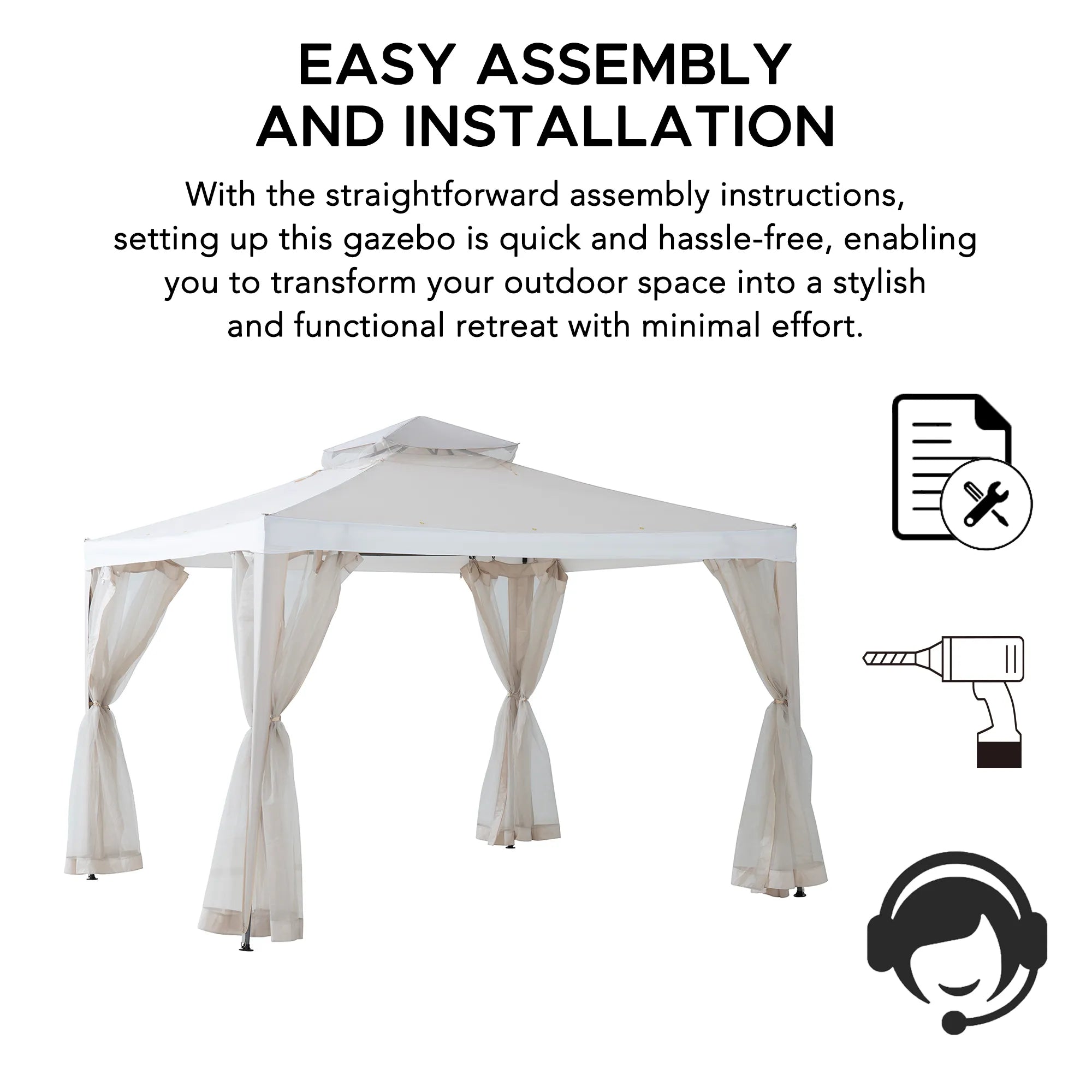 SUNJOY 10x10 Soft Top Gazebo with Mosquito Netting - Beige & White