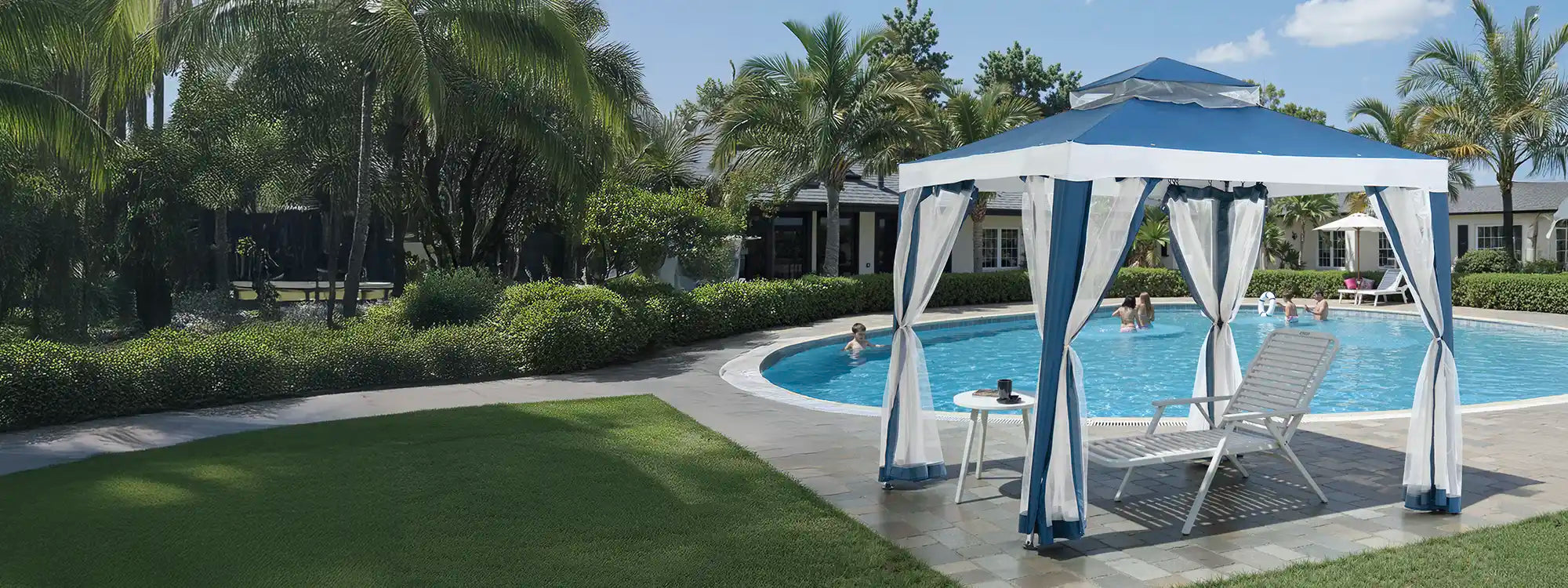 SUNJOY 8x8 Soft Top Gazebo with Mosquito Netting - Navy & White