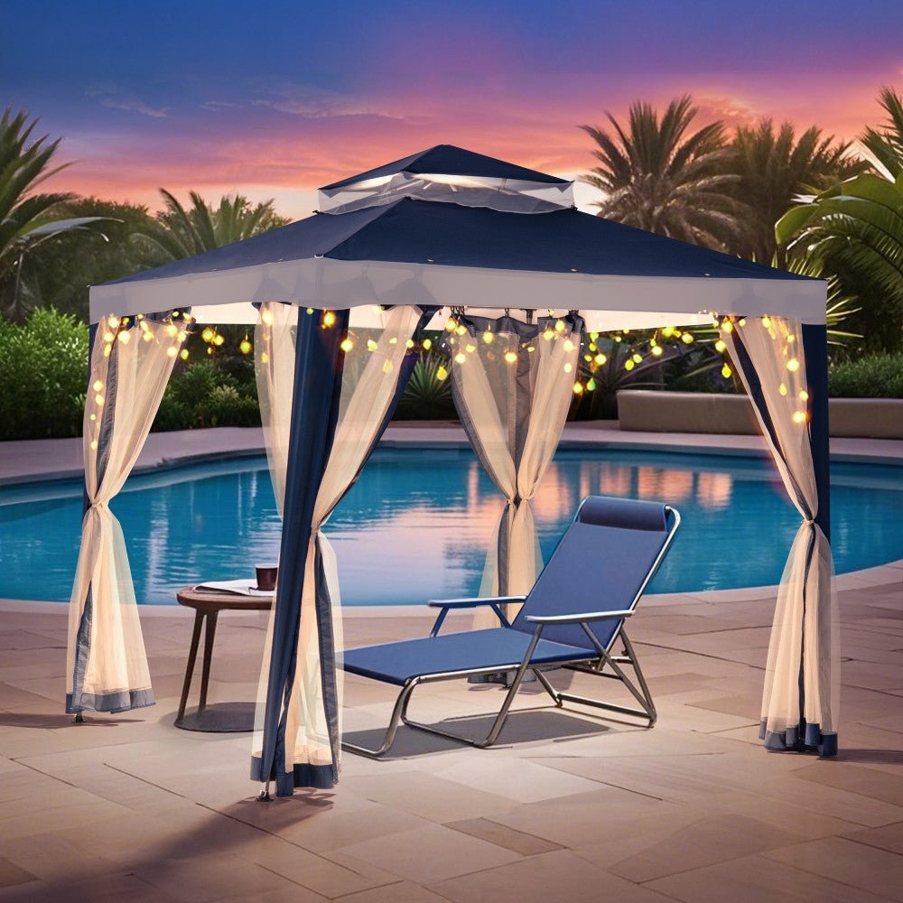 SUNJOY 8x8 Soft Top Gazebo with Mosquito Netting - Navy & White