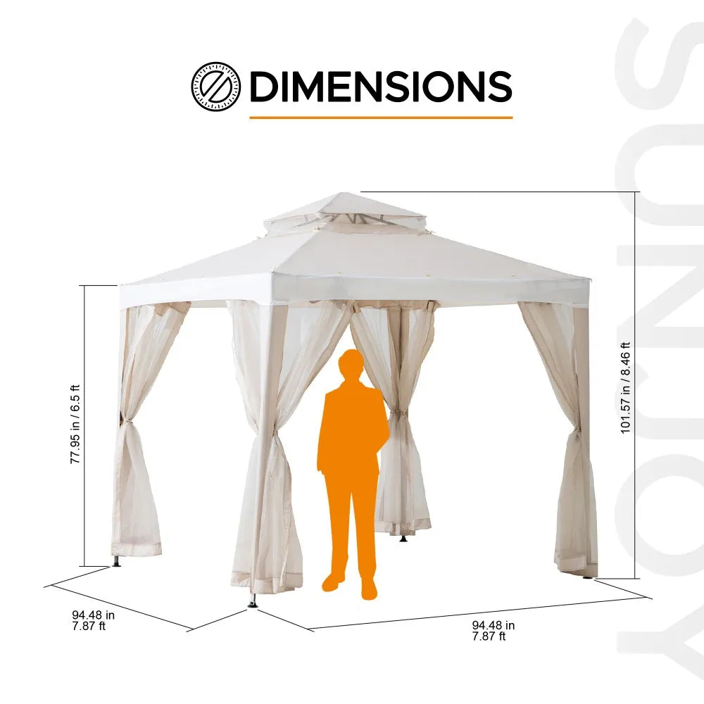 SUNJOY 8x8 Soft Top Gazebo with Mosquito Netting - Beige & White