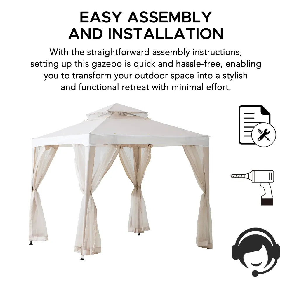 SUNJOY 8x8 Soft Top Gazebo with Mosquito Netting - Beige & White