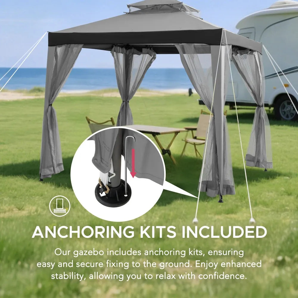 SUNJOY 8x8 Soft Top Gazebo with Mosquito Netting - Gray & Black