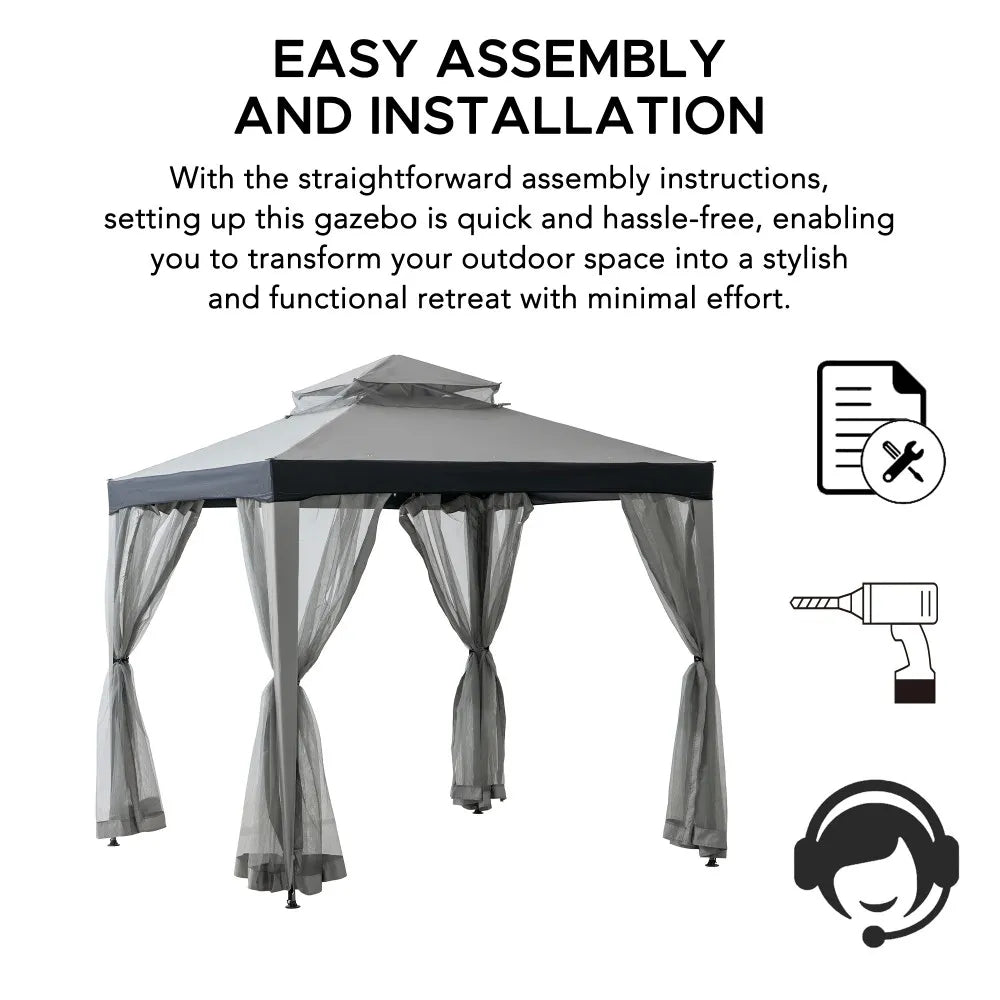 SUNJOY 8x8 Soft Top Gazebo with Mosquito Netting - Gray & Black