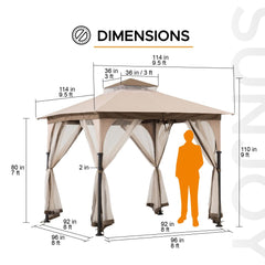 SUNJOY 9.5x9.5 2-Tier Steel Backyard Gazebo with Netting.