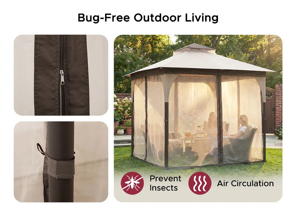 SUNJOY 9x9 Soft Top Garden Gazebo with Mosquito Netting - Beige & Brown