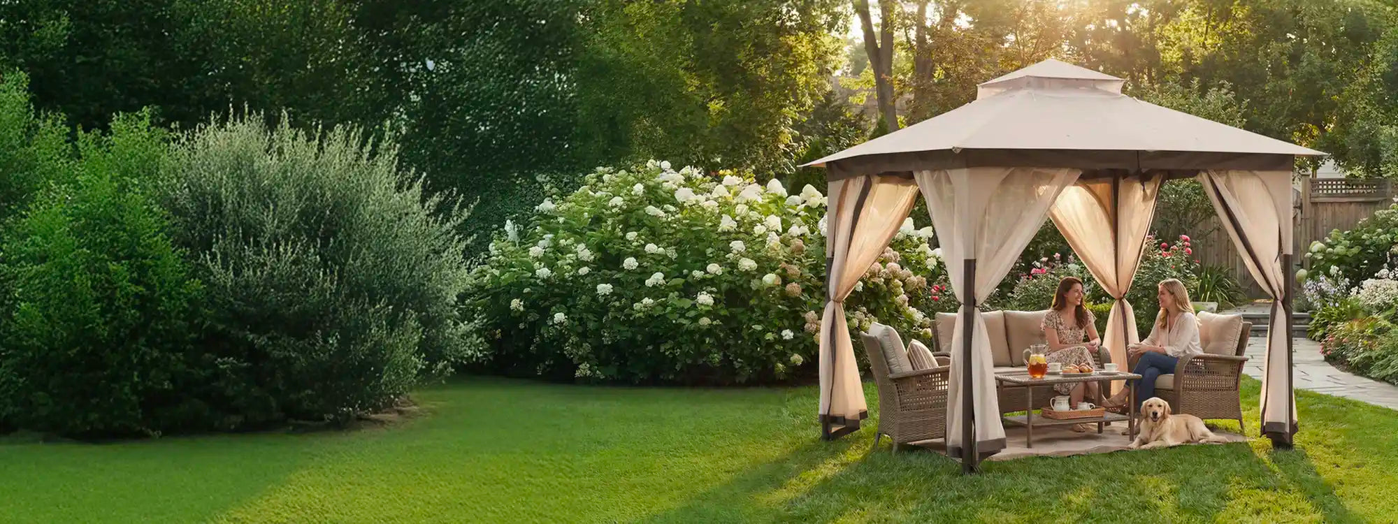 SUNJOY 9x9 Soft Top Garden Gazebo with Mosquito Netting - Beige & Brown