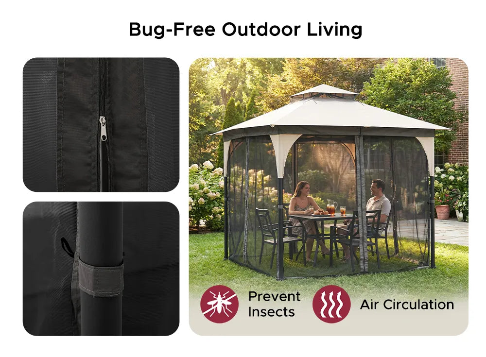 SUNJOY 9x9 Soft Top Garden Gazebo with Mosquito Netting - Light Gray & Black