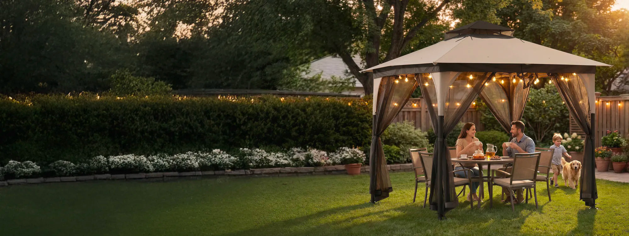 SUNJOY 9x9 Soft Top Garden Gazebo with Mosquito Netting - Light Gray & Black