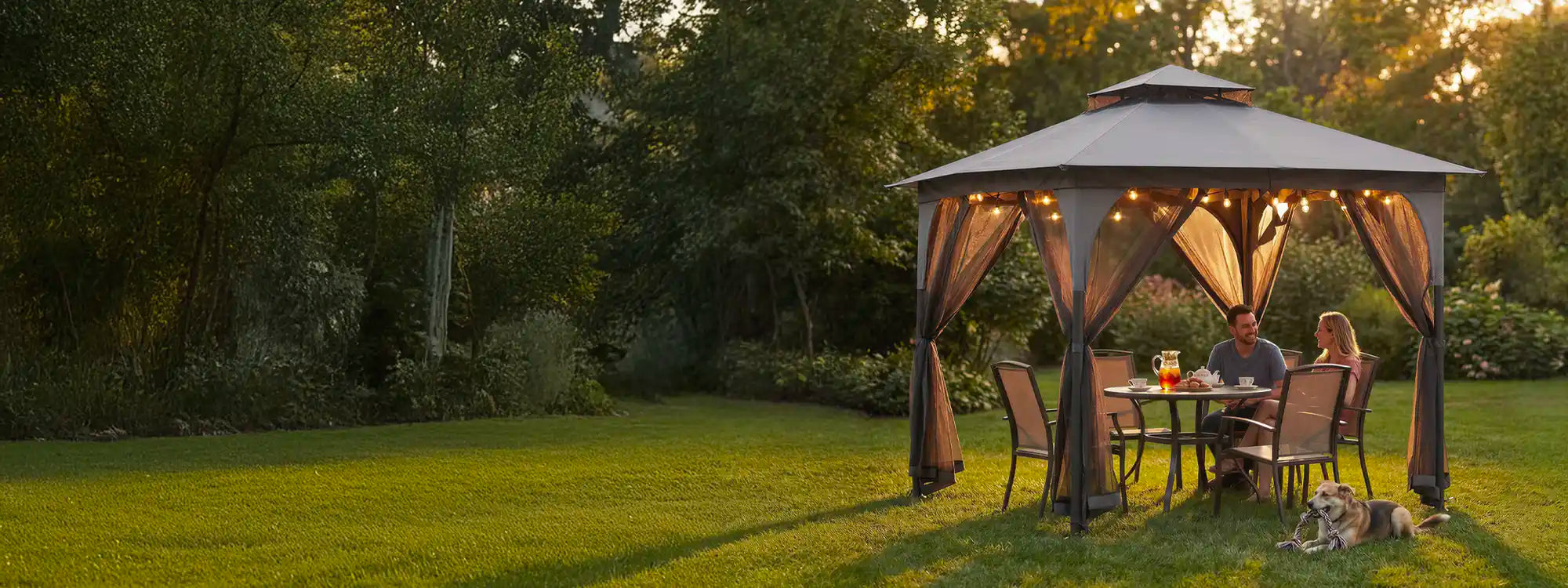 SUNJOY 9x9 Soft Top Garden Gazebo with Mosquito Netting - Gray & Black
