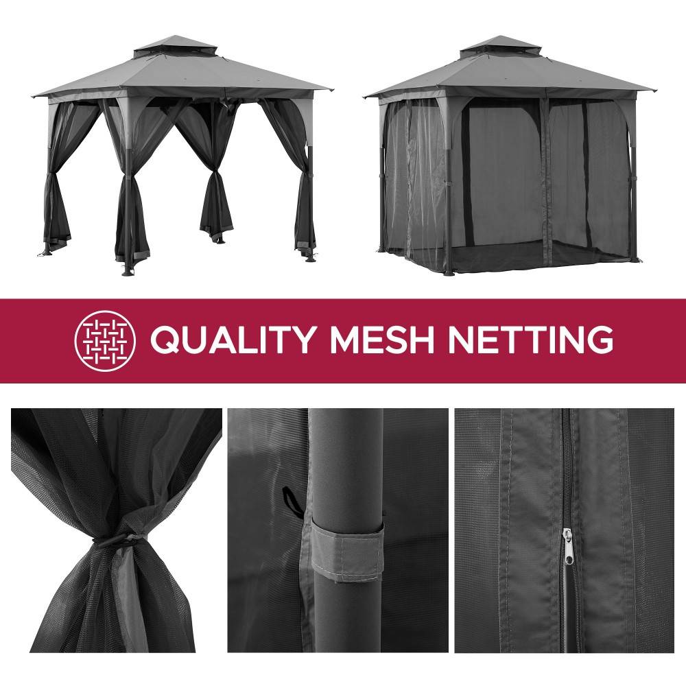 SUNJOY 9x9 2-Tier Steel Frame Gazebo with Netting - Gray 
