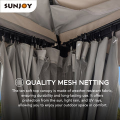 Sunjoy 11' x 13' Gray 2-Tier Steel Soft Top Gazebo with Ceiling Hook