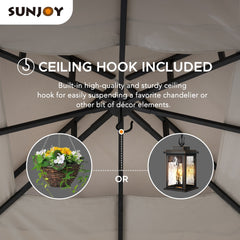 Sunjoy 11' x 13' Gray 2-Tier Steel Soft Top Gazebo with Ceiling Hook