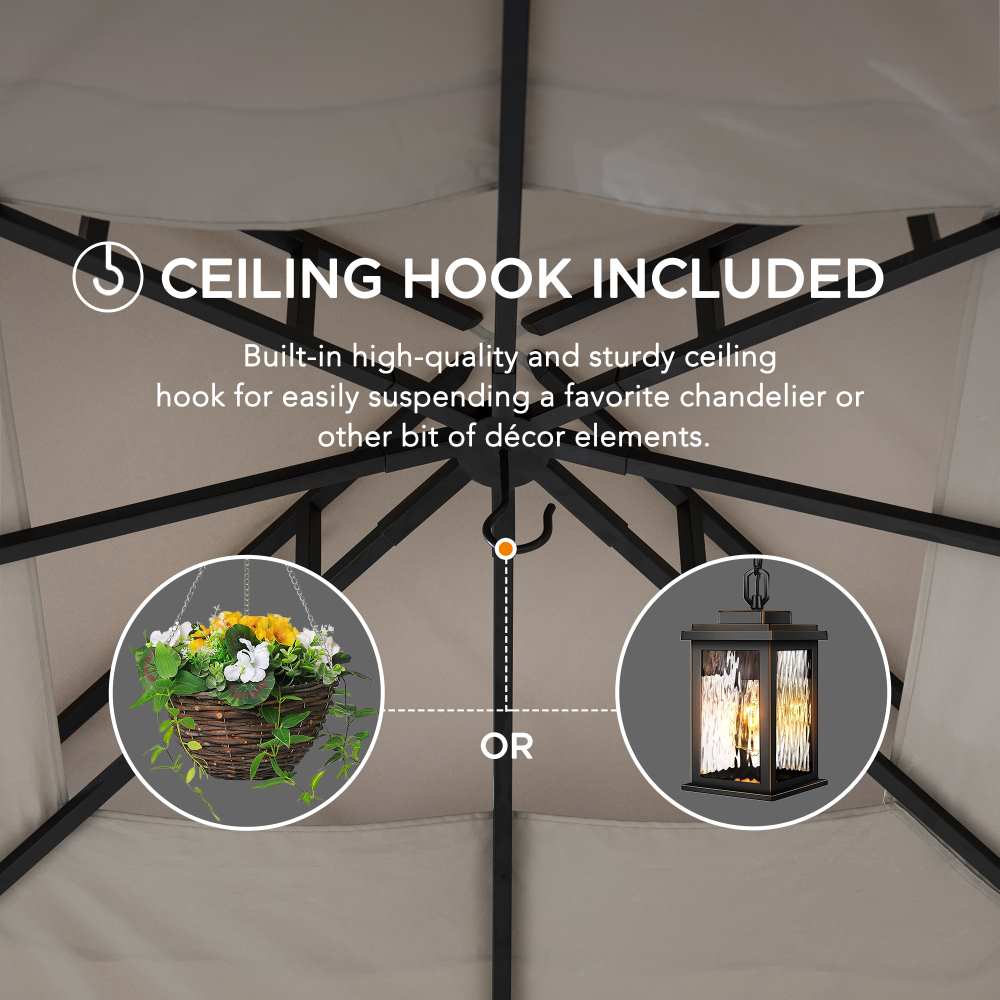 SUNJOY 11x13 Gray 2-Tier Steel Soft Top Gazebo with Ceiling Hook.