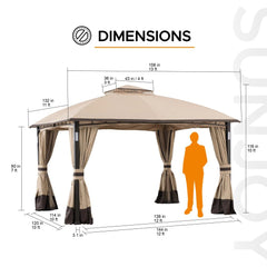 SUNJOY 11x13 Steel Patio Gazebo with LED Light, Bluetooth Speaker and Hook.