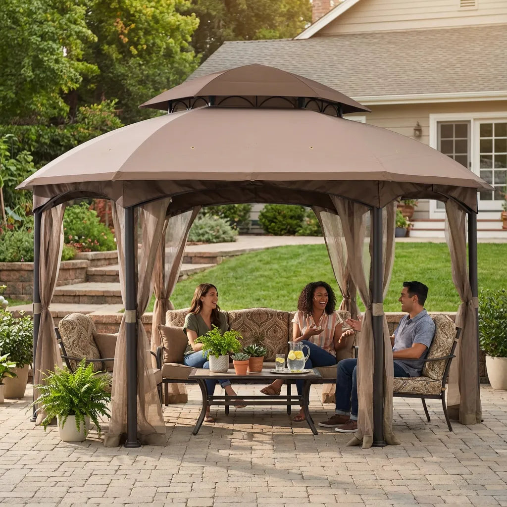 SUNJOY 13.5x13.5 Metal Patio Gazebo Kits with Ceiling Hook
