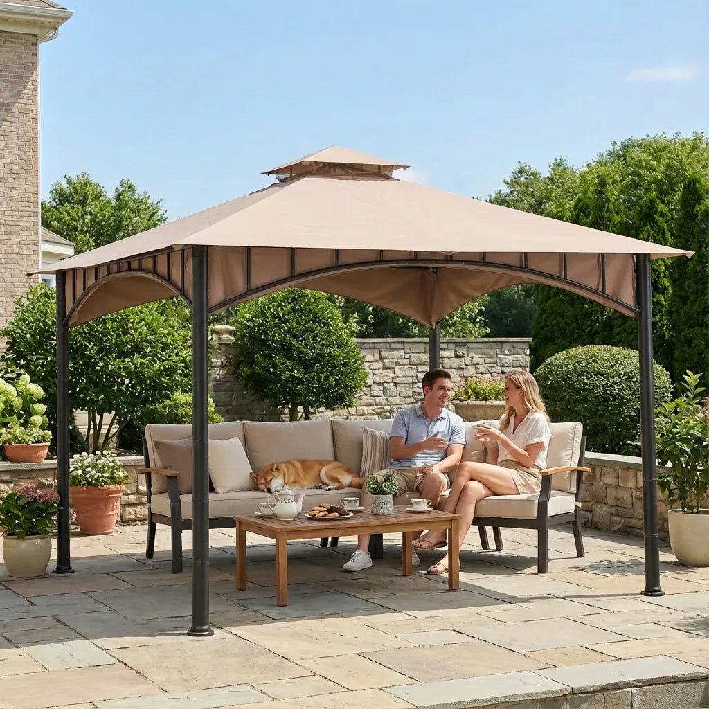 SUNJOY 11x11 Canopy Gazebo with Bamboo Look Steel Frame