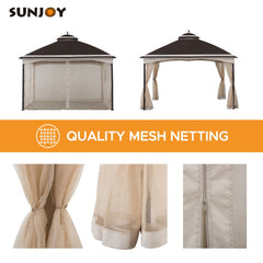 SUNJOY Outdoor Patio 10x13 Steel 2-Tier Backyard Soft Top Gazebo with Ceiling Hook and Netting