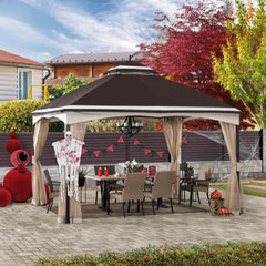 SUNJOY Outdoor Patio 10x13 Steel 2-Tier Backyard Soft Top Gazebo with Ceiling Hook and Netting